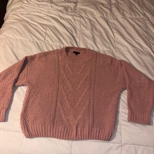 Pink Chenille Cable-Knit Pullover Sweater